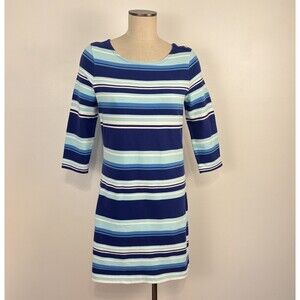 Talbots Factory Womens S Blue White Stripe Shift T-Shirt Knit Dress 100% Cotton